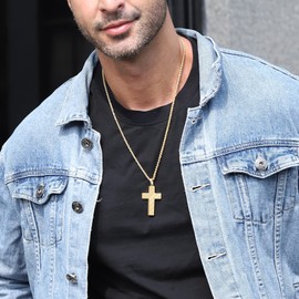 KLIFOWDY 24 Inches Cross Necklace for Men Stainless Steel American Flag Pendant Chain for Men Jewelry Gift Packed