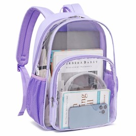 Dafelile Clear Backpack Clear Bookbag for Girls Heavy Duty TPU Transparent Bookbag Large Capacity Purple Clear School Backpack Clear Backpack for Concert Work Sport Travel