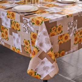 Mantel de vinilo con respaldo de franela, impermeable, a prueba de aceite, fácil de limpiar, mantel de plástico, perfecto para mesas de comedor, mesas de cocina, fiestas (girasol, cuadrado de 54 x 54
