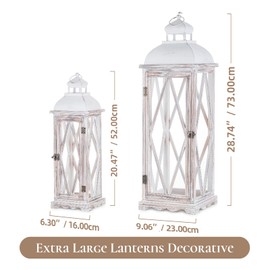 Staymoment Large Lanterns Outdoor for Porch: Extra Large Wood Floor Lantern Decorative Indoor Set of 2 Farmhouse Candle Holder for Patio Garden Yard Fireplace Mantle