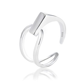 TDKLW Silver Ring,925 Pure Sterling Silver Ring Silver Band Rings Adjustable Open Knuckle Rings Thumb Ring Asymmetrical Ring For Women Men