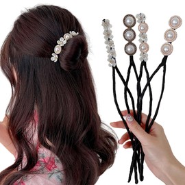 4pcs Deft Bun Hair Bun Makers for Women French Twist Hair Tool Pearls Rhinestones Flowers Shells Braided Hair Clips Accessories Elegant Meatball Head Hair Device Lazy Half Ball Hairpin