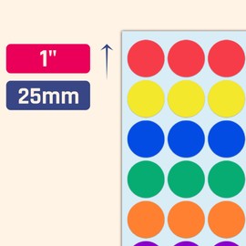 1000 Pack, 1 inch - Colored Round Circle Dot Stickers, Garage Yard Sale Price Stickers - 8 Colors