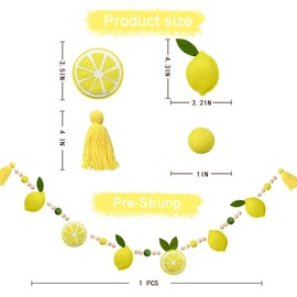 Lemon Decorations Pre-Strung Handmade Felt Yellow Sage Green Wool Felt Ball Wooden Beads Tassel Garland Banner for Lemon Themed Wedding Birthday Baby Shower Bridal Shower Lemonade Mantle Home Decor