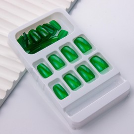 Green Press on Nails Short Square Fake Nails for Cat Eye Jelly False Nails Kit Reusable Glossy Shiny Acrylic Nails Press ons Dark Green Glitter Magnetic Glue on Nail Stick on Nail Set for Women