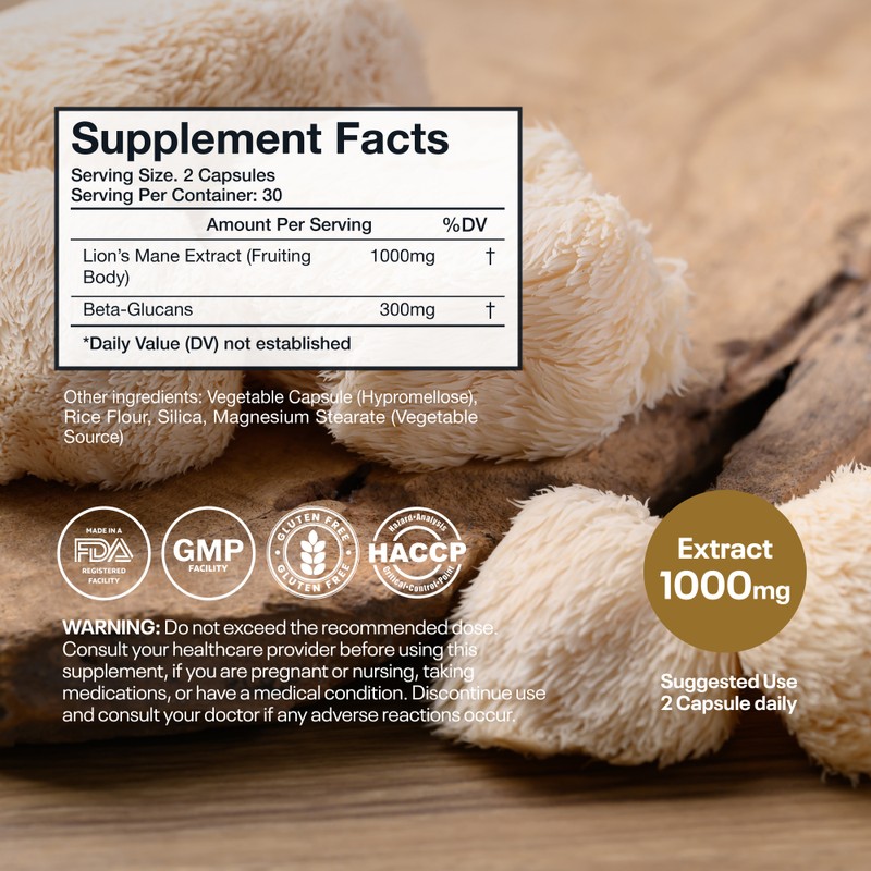 Wellsgoing Lion's Mane Mushroom 1000 mg | Fruiting Body Mushroom