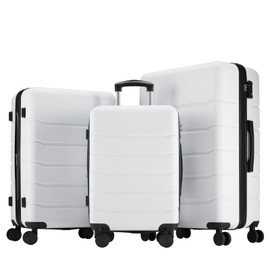 SVRCK Hard Sided Expandable Suitcase for Effortless Travel, Smooth Rotating Wheels and TSA Lock, Elegant White, 3-Piece Set