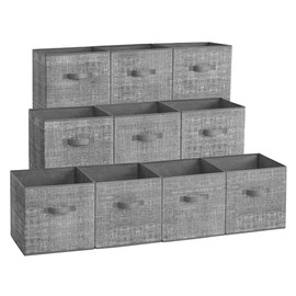 SONGMICS Storage Cubes, 13-Inch Non-Woven Fabric Bins with Double Handles, Set of 10, Closet Organizers for Shelves, Foldable, for Clothes, Cattail Gray UROB133G01