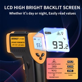 Rcfamliy Infrared Thermometer Laser Temperature Gun Digital IR Thermometer Temp Gun Heat Gun -58℉~1112℉ (-50℃-600℃) for Barbecue Cooking Food Making Pet Care Home&Office