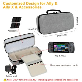 Growalleter Tasche für ASUS ROG Ally X Handheld-Spielkonsole und Zubehör, ROG Ally X Reiseschutzhülle/Koffer/Case für ROG Ally X - Nur Hülle (Grau)