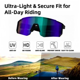 HJX Smart Cycling Glasses with Bluetooth 5.4, 6H Battery, Magnetic Charging - UV400 Sports Sunglasses for Men/Women, Hands-Free Call/Music & Voice Assistant gray，Black Frame Green Lens