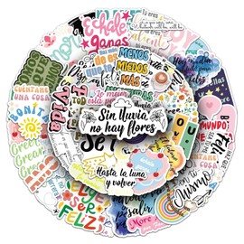 50 Packs Spanish Motivational Stickers Water Bottles Laptop Phone Computer Guitar Skateboard Hydroflasks Inspirational Vinyl Sticker Waterproof Aesthetic Trendy Decals for Kids Teens Girls Adults