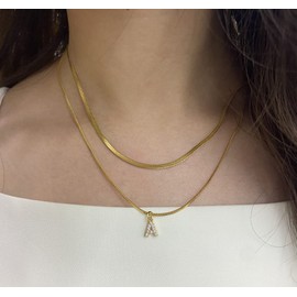 Pingyongchang Dainty Initial Necklaces Gold Letter Chokers for Women Men,18k gold Chain Simple Cubic Zircon Minimalist Necklace-C