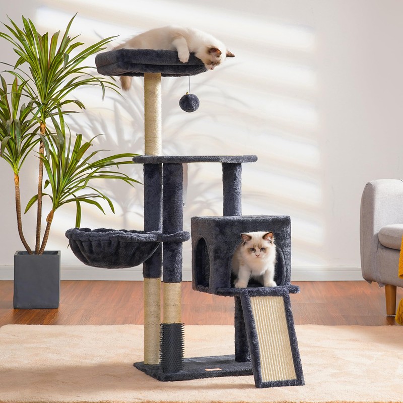 Heybly Cat Tree with Cat Self Groomer Brush, Cat Tower