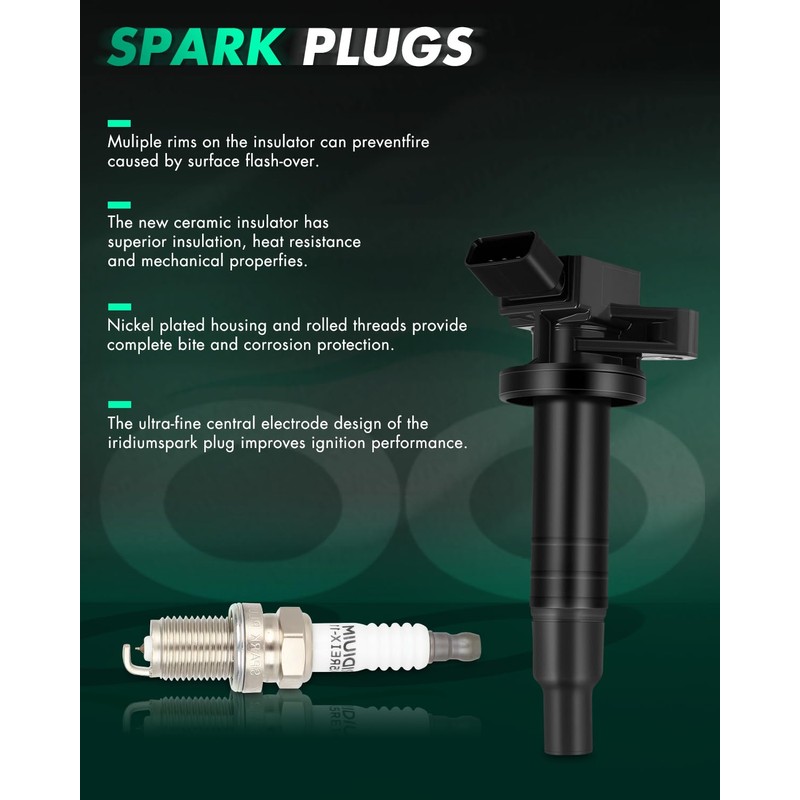 SCITOO Ignition Coil Coils & Iridium Spark Plugs fit for