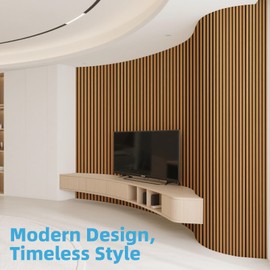 Art3d Acoustic Wood Slat Wall Panel with Roll-Flat Design - 95.3 x 23.8 Inch Sound Absorbing Panels for Living Room Columns Corridor Curved Wall Decor, 1-Pack Teak