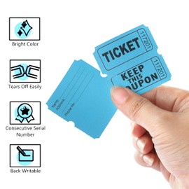 500 Pairs Raffle Tickets, Double Roll 50/50 Blue Raffle Tickets with Stub for Events, Easy Tear-Offs and Consecutive Number with Writable Back for Carnival Concert and Prize Drawings