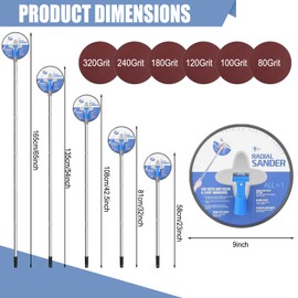 Drywall Pole Sander, 12.5-65 Inch Adjustable Connecting Rod with 360° Rotation for Walls & Ceilings, Includes 6 Sanding Sheets (80/120/150/180/240/320 Grit)