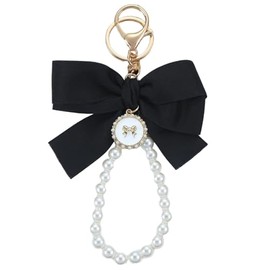 GrandslamEX Ribbon, Pearl, Heart Accessory, Charm, Keyring, Keychain, Strap, Keychain, Smartphone Pouch, AirPodspro Wallet, Cute, Stylish, Decorative, Hook, Small, Colorful, Korea, Black