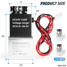 TAILONZ PNEUMATIC 1/4 Inch NPT 24V 2 Position 2 Way Normally Closed Electric Solenoid Air Valve 2v025-08 Outlet Wire