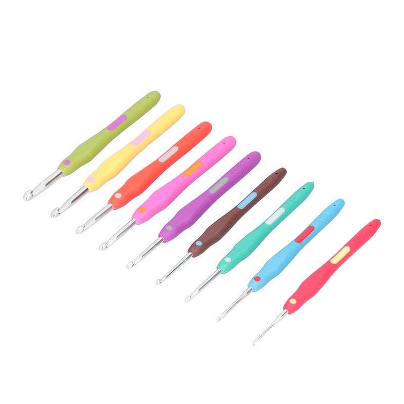 9Pcs Crochet Hooks TPR Ergonomic Soft Handle Easy Identification Wide
