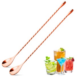 2 Pcs 12 Inches Bar Spoon, Long Handle Mixing Stirrers for Drink, Stainless Steel Bar Cocktail Shaker Spoon (Rose Gold)