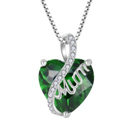 YL Mum Heart Necklace 925 Sterling Silver Pendant May Birthstone Simulated Emerald Necklace Jewellery Gifts for Wife Mom