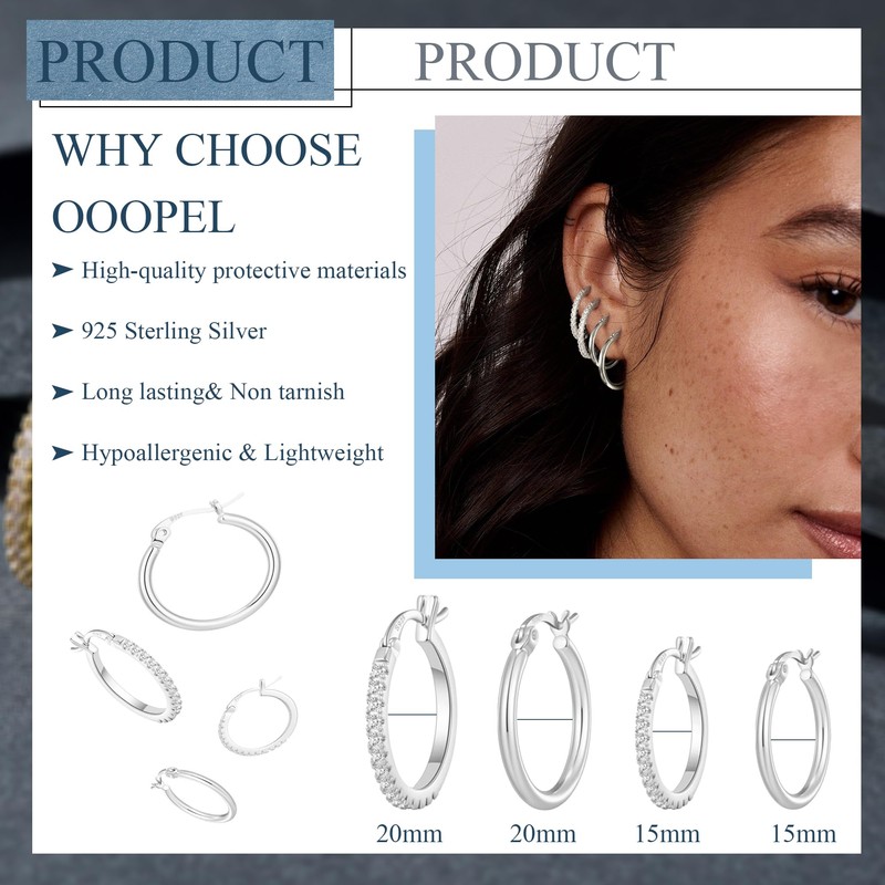 OOOPEL Small Sterling Silver Hoop Earrings Small Huggie Hoops Earring