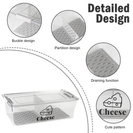Yomjarl Cheese Container Airtight with Draining Basket Cream Block Cheese Sliced Cheeses Box with Lid for Fridge Shredded Saver 2 Compartment Deli Meat Storage Box,Cheeses Sliced,Grated,Cheddar Keeper
