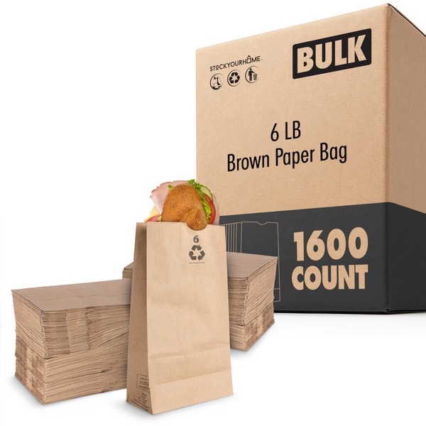 Stock Your Home 6 Lb Brown Paper Lunch Bags (1600