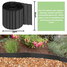 Landscape Edging Border 6inch x 20ft- Corrugated Metal Garden Edging - Lawn Edging Borders - Galvanized Edging Long Strips Yard Border for DIY Flower Beds, Plants, Walkways-Black