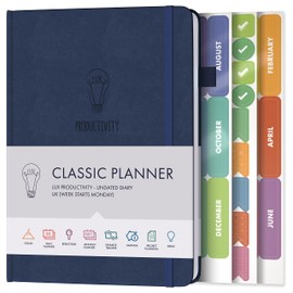 Daily Planner & appointment diary - Gratitude journal, wellness journal & Undated weekly planners and organisers - Desk journals for women & men - LUX Productivity Classic (NAVY BLUE)