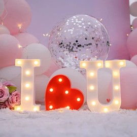 ZUOKEMY I Love YUO Sign Light, 3 LED I Love You Heart-Shaped Combination Luminous Letters, Valentine's Day Gift, Wedding Sign, Engagement Sign (IOU)