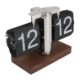 Flip Desk Clock, Auto Mechanical Flip Clock, 24H Wood Base Mechanical Clock, Vintage Retro Digital Table Clock Retro Digital Clock for Home Office