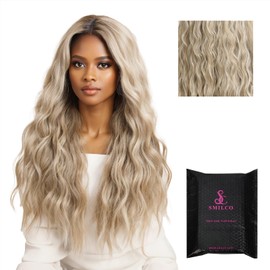 Smilco 24 Inch Omber Grey Wavy Wig for Women - Natural Looking Heat Resistant Adjustable Synthetic Hair with Middle Part T-Part 13 * 6 * 1 Lace - Perfect for Daily Wear, Parties,9017-SM
