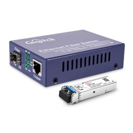 A Pair Gigabit Ethernet Media Converter, 10/100/1000Mbps Networks Ethernet to Fiber Media Converter, with 1pcs 1000Base-LX SFP Module (1.25Gb/s, Single-Mode, Dual LC, 1310nm, 20km)