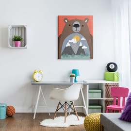 Stupell Industries Happy Brown Bear Mountain Range Landscape Belly, Designed by Kyra Canvas Wall Art, 30 x 40