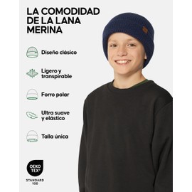 DANISH ENDURANCE - Gorro de lana merino para niños con forro polar para invierno, Azul, Talla única