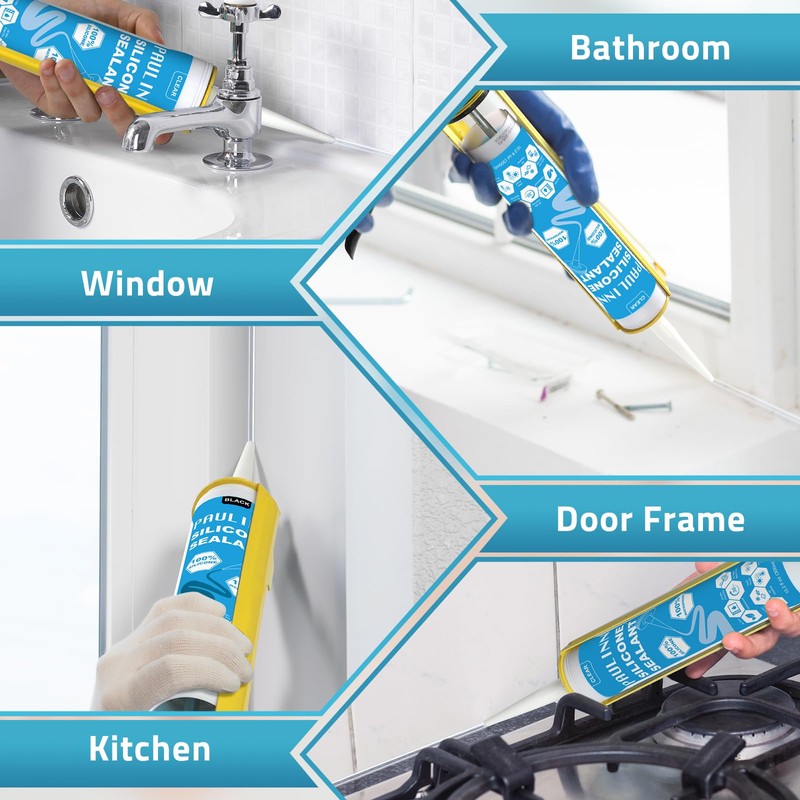 PAULINN Clear Silicone Sealant, 100% Waterproof Silicone Adhesive Caulk for