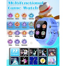Waterproof Smart Watch for Kids 3-12 Years Old Boys Toys with 26 Games, Video Camera, Pedometer, Music Player, Alarm Clock, Flashlight, HD Touchscreen Toddler Watches Girls Birthdays Gifts (Blue)
