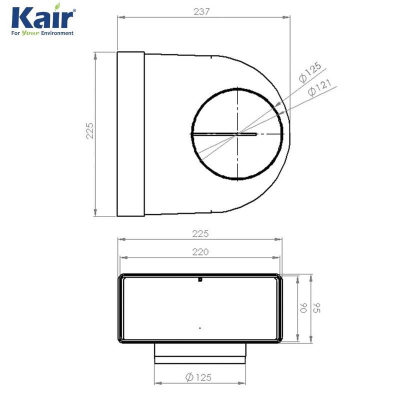 Kair Elbow Bend Adaptor 220mm x 90mm to 125mm -