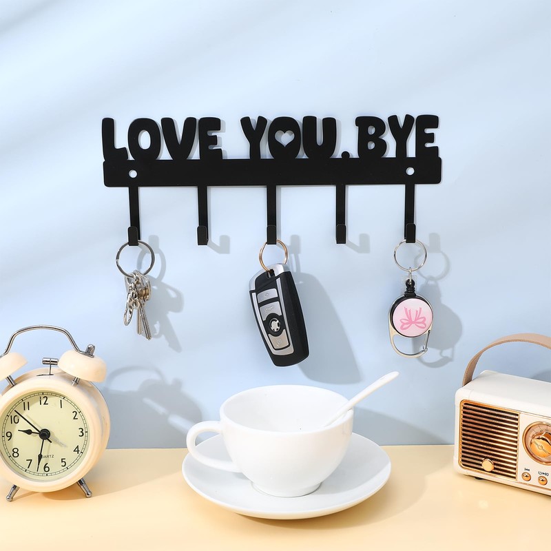 LIQWEI Key Holder Wall Mount, Large 'Love You.Bye' Entryway Organizer
