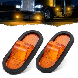 2PCS 6.5 Inch Oval LED Side Marker Lights 24 LED Mid Turn Signal Amber Marker Lights w/Reflex Lens, Rubber Grommet Sealed 6 Inch Led Mid-Ship Marker and Turn Signal Lights for Semi Trucks Trailers RVs