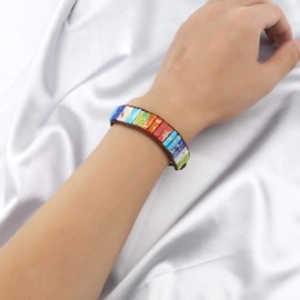 Create idea Bracelets Chakra Rainbow Bohemian Gemstones Bracelets Women Ladies Bracelet Braided Bangle Adjustable, Metal