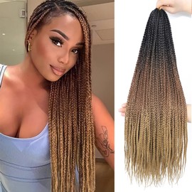 Box Braids Crochet Hair, 22 Inch Pre Looped Goddess Box Braids Crochet Hair, 6 Packs Braiding Hair Extensions, Crochet Box Braids Synthetic Braiding Hair for Black Women (1B/30/27, Box 22 Inches)