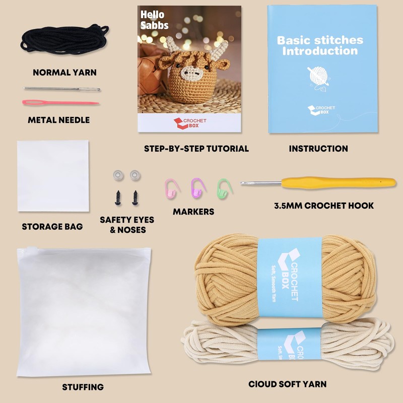 CROCHET BOX Crochet Kit for Beginners: Highland Cow Crochet Kit,