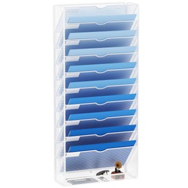 GDINDINFAN Hanging Wall File Organizer 10 Tier Wall Mounted File Holder Document Wall Organizer Magazine Organization for Office Home, White