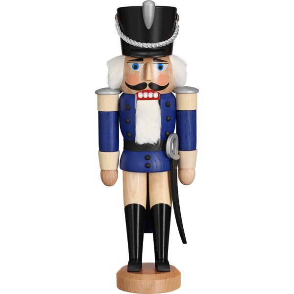 Seiffener Volkskunst German Nutcracker Hussar ash-Tree Blue, Height 28 cm
