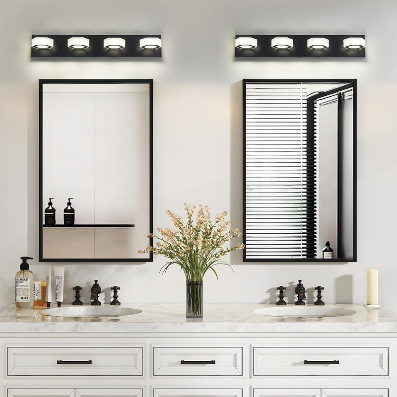 Lanhall 4-Light LED Bathroom Light Fixture Modern Black Vanity Light