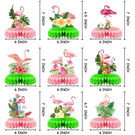 Gyufise 9Pcs Hawaiian Luau Honeycomb Table Centerpiece Flamingo Honeycomb Centerpieces Tropical Table Centerpiece 3D Flamingo Table Decorations for Hawaiian Luau Party Birthday Wedding Home Favor